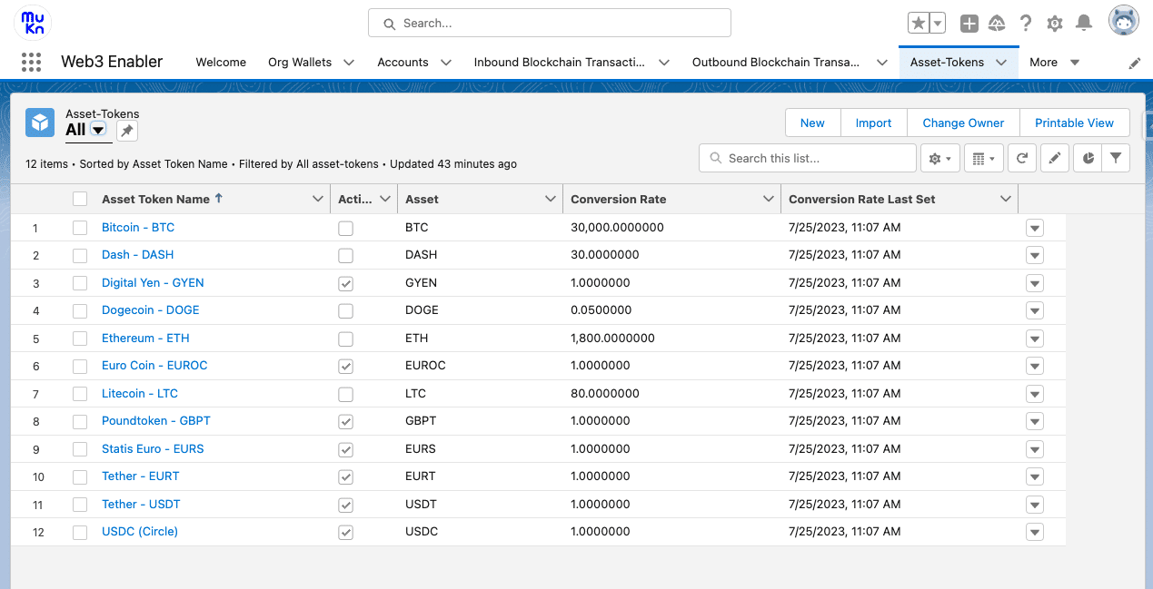 Web3 Enabler Asset Tokens List